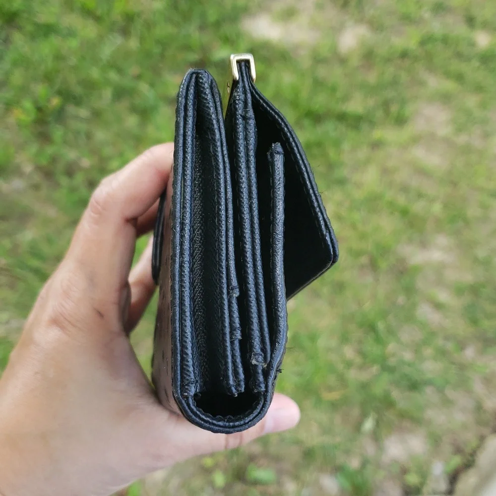 Antonio Melani Womens Cowhide Leather Ostrich Embossed Bifold Long Wallet Black